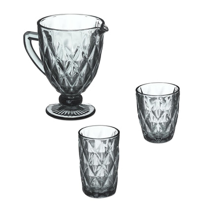 Set mit 7 grauen Gläsern