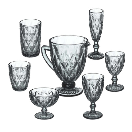 Set mit 7 grauen Gläsern