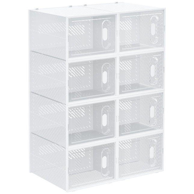 Lot de 8 boîtes à chaussures, organisateur de chaussures avec portes magnétiques, boîte à chaussures avec couvercle, rangement à chaussures en plastique, pour chaussures jusqu'à la taille 45, transparent + blanc