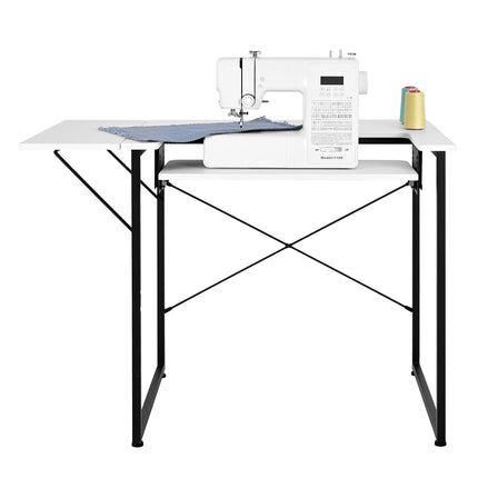 Sewing Machine Table With Foldable Side Shelf; Adjustable Shelf, White