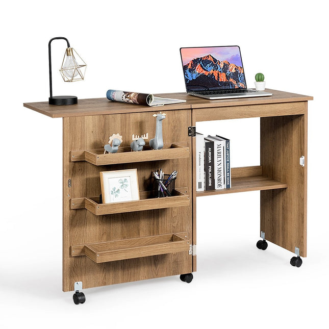 Table pour machine à coudre Table de couture pliable avec compartiments de rangement 118,5 x 40 x 79,5 cm Naturel