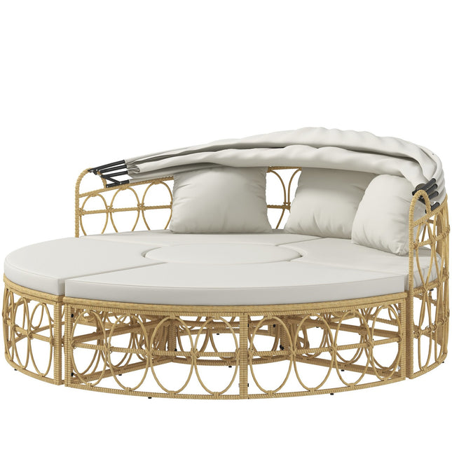 Ensemble De Meubles De Jardin Shell Avec Auvent Pliant Et Table Basse, Deux Places, Crème