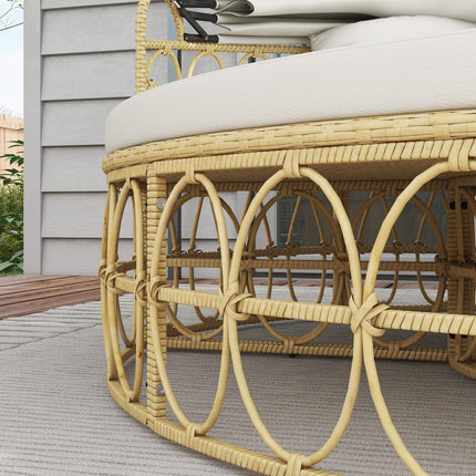 Ensemble De Meubles De Jardin Shell Avec Auvent Pliant Et Table Basse, Deux Places, Crème