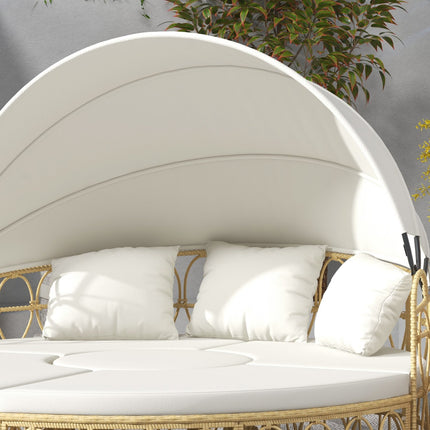 Ensemble De Meubles De Jardin Shell Avec Auvent Pliant Et Table Basse, Deux Places, Crème