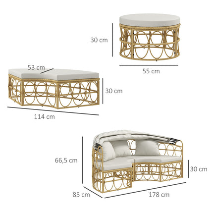 Ensemble De Meubles De Jardin Shell Avec Auvent Pliant Et Table Basse, Deux Places, Crème
