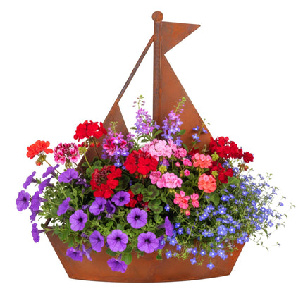 Schiffsförmiger Blumenkasten aus Metall – Rustikale Rostpatina