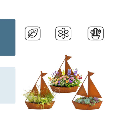Schiffsförmiger Blumenkasten aus Metall – Rustikale Rostpatina