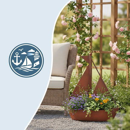 Schiffsförmiger Blumenkasten aus Metall – Rustikale Rostpatina