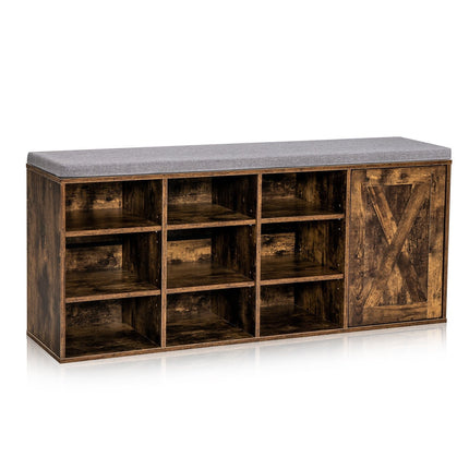 Banc à chaussures avec coussin et 9 étagères réglables, marron