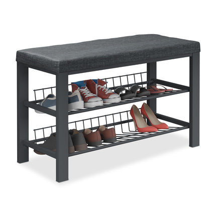 Schuhbank mit Kissen, Metallgestell, 2-stufiges Regal