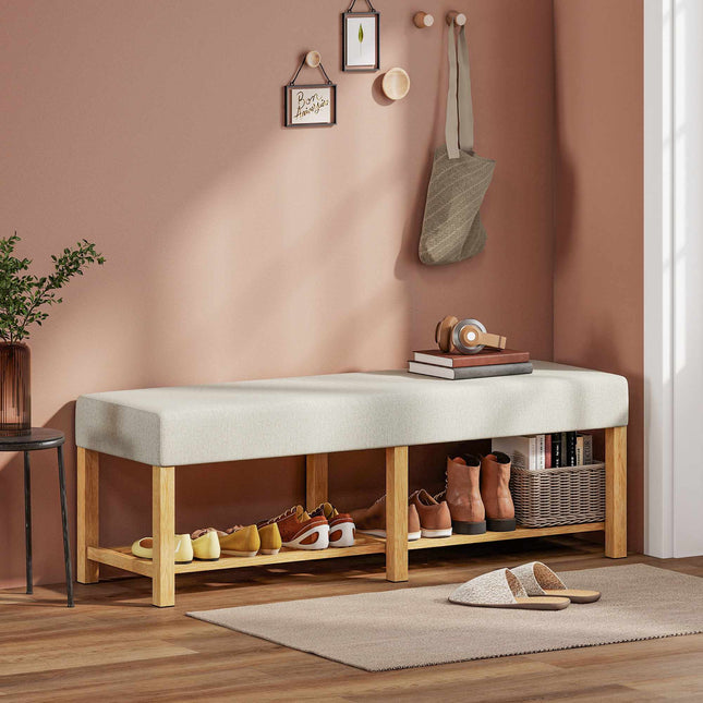 Banc à chaussures avec coussin, en bois d'hévéa, 140 cm, capacité de charge 220 kg