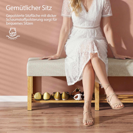 Schuhbank mit Kissen, Gummibaumholz, 140cm, 220kg Tragkraft