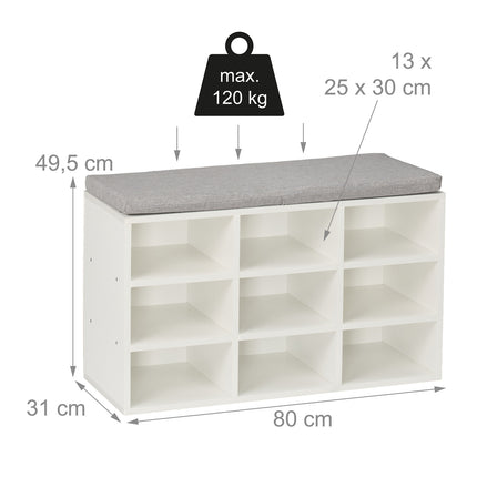 Schuhbank mit gepolstertem Sitz und Staufächern