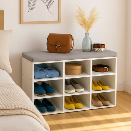 Schuhbank mit gepolstertem Sitz und Staufächern