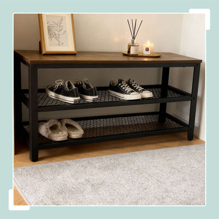 Banc à chaussures avec siège et 2 étagères pour entrée