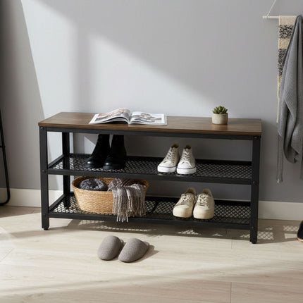 Banc à chaussures avec siège et 2 étagères pour entrée