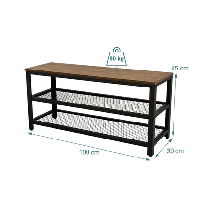 Banc à chaussures avec siège et 2 étagères pour entrée