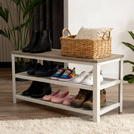Schuhbank mit Sitzfläche und 2 Ablagen für den Eingangsbereich