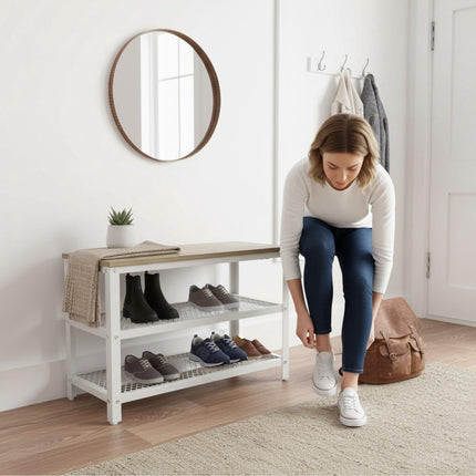 Banc à chaussures avec siège et 2 étagères pour entrée
