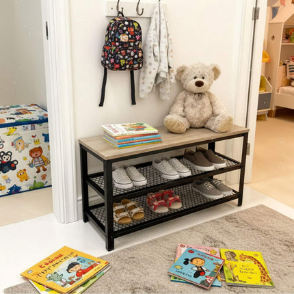 Banc à chaussures avec siège et 2 étagères pour entrée