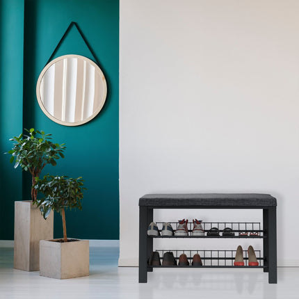 Banc à chaussures avec assise rembourrée et étagère en métal