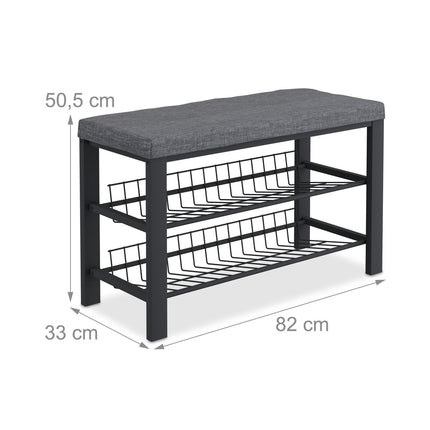 Banc à chaussures avec assise rembourrée et étagère en métal