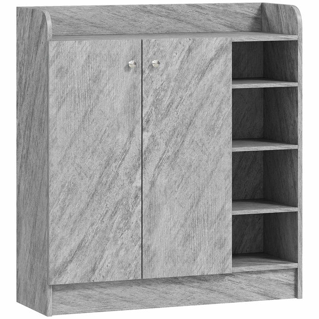 Meuble à chaussures, 12 paires, 2 portes, 4 étagères ouvertes, gris