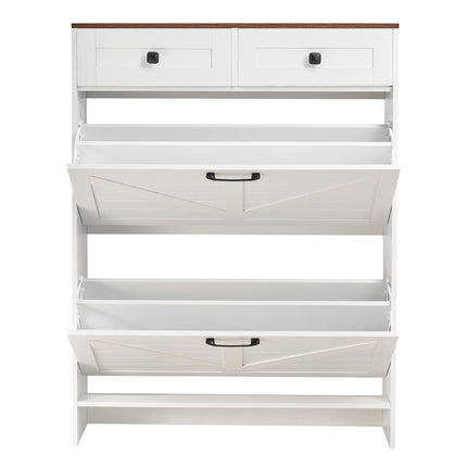 Shoe Cabinet, 2 Flip Drawers, 2 Storage Drawers, Anti-Tip