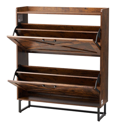 Shoe Cabinet, 2 Flip Drawers, Narrow Farmhouse, Brown