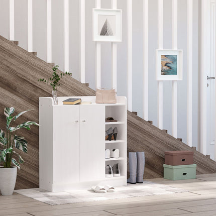 Weißer Schuhschrank mit Türen & 4 Fächern, 83x30x90cm