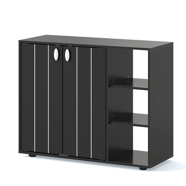 Meuble à chaussures à 2 portes et étagères réglables, noir