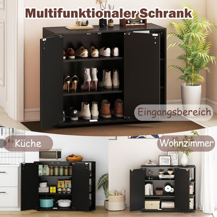 Schuhschrank mit 2 Türen und verstellbaren Einlegeböden, Schwarz