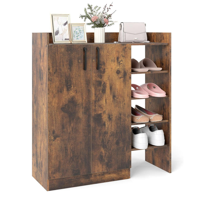 Meuble à chaussures avec étagères réglables et 2 portes, marron