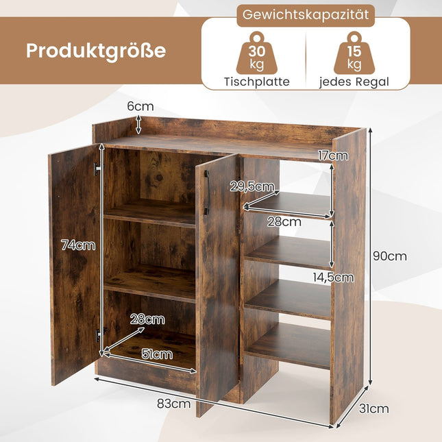 Meuble à chaussures avec étagères réglables et 2 portes, marron
