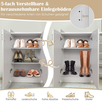 Schuhschrank mit verstellbaren Einlegeböden und 2 Türen, Weiß