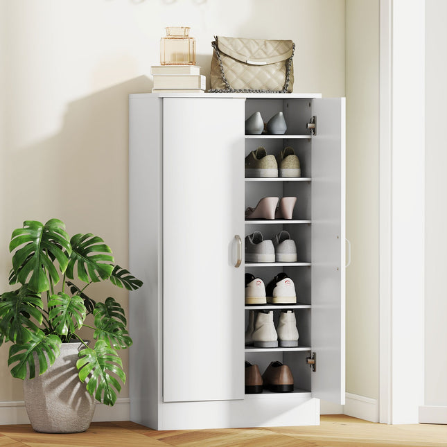 Meuble à chaussures avec charnières à fermeture amortie et étagères réglables, blanc