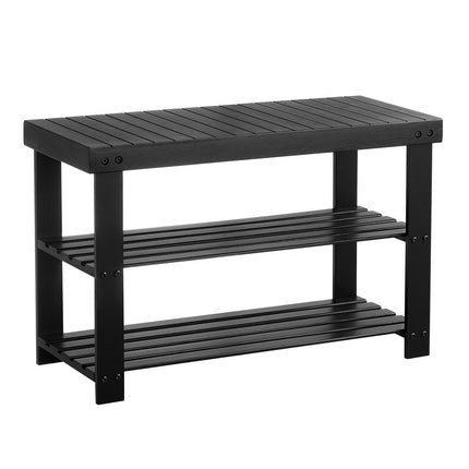 Shoe Rack Bench, 3-Tier Bamboo, 286 lb Capacity, Black