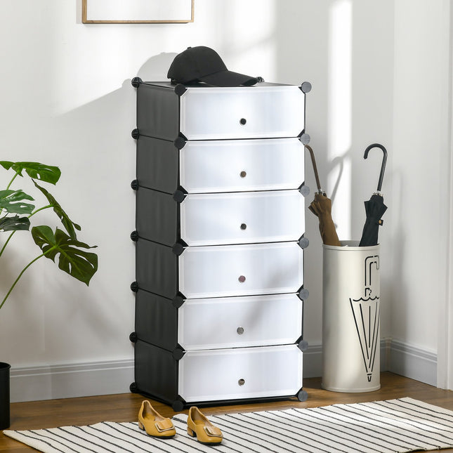 Étagère à chaussures en plastique pour 6 paires de chaussures, boîte à chaussures pour couloir, étagère de rangement pour chaussures, noir + blanc, 49 x 36,5 x 108 cm Aosom