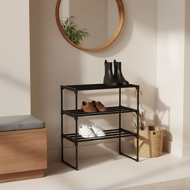 Schuhregal – Stapelbarer Metallrahmen, Kunststoffablagen