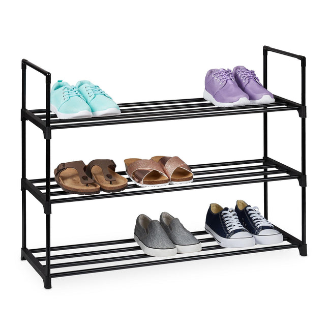 Étagère à chaussures, structure métallique empilable avec étagères en plastique