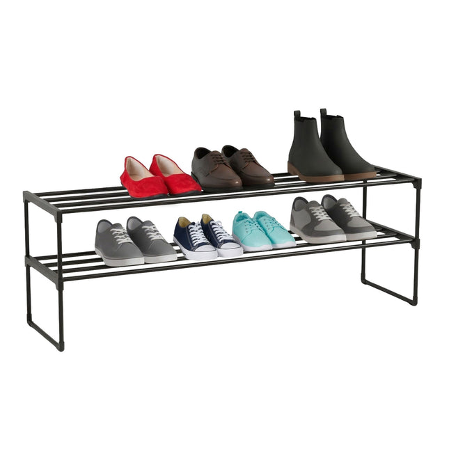 Étagère à chaussures, structure métallique empilable avec étagères en plastique