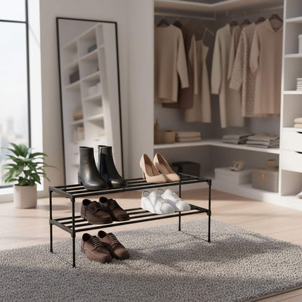 Étagère à chaussures, structure métallique empilable avec étagères en plastique