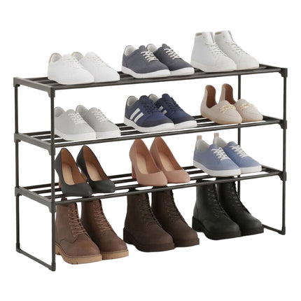 Étagère à chaussures, structure métallique empilable avec étagères en plastique