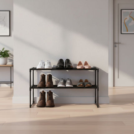 Étagère à chaussures avec structure métallique et étagères empilables en plastique