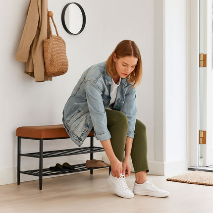 Banc de rangement pour chaussures, simili cuir, 2 étagères