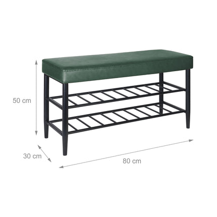 Banc de rangement pour chaussures, simili cuir, 2 étagères
