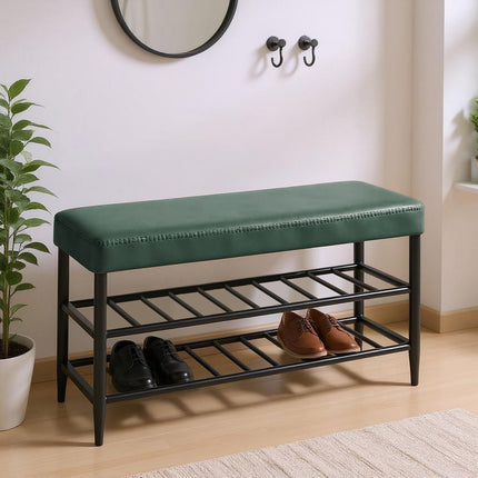 Banc de rangement pour chaussures, simili cuir, 2 étagères