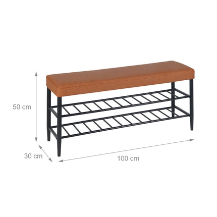Banc de rangement pour chaussures, simili cuir, 2 étagères