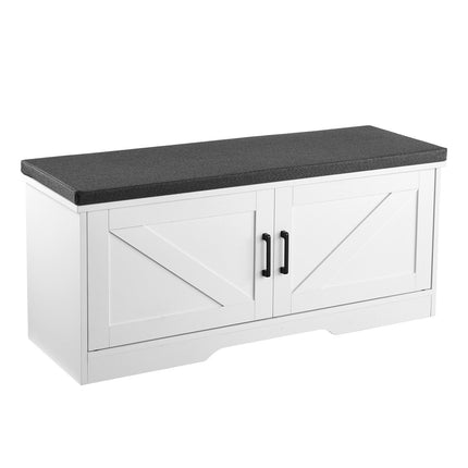 Shoe Storage Bench With Padded Seat, Barn Doors, Adjustable Shelf