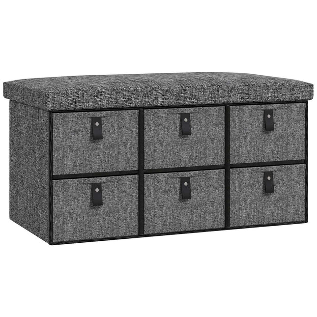 Schuhbank mit Kissen, 6 Schubladen, MDF, Dunkelgrau